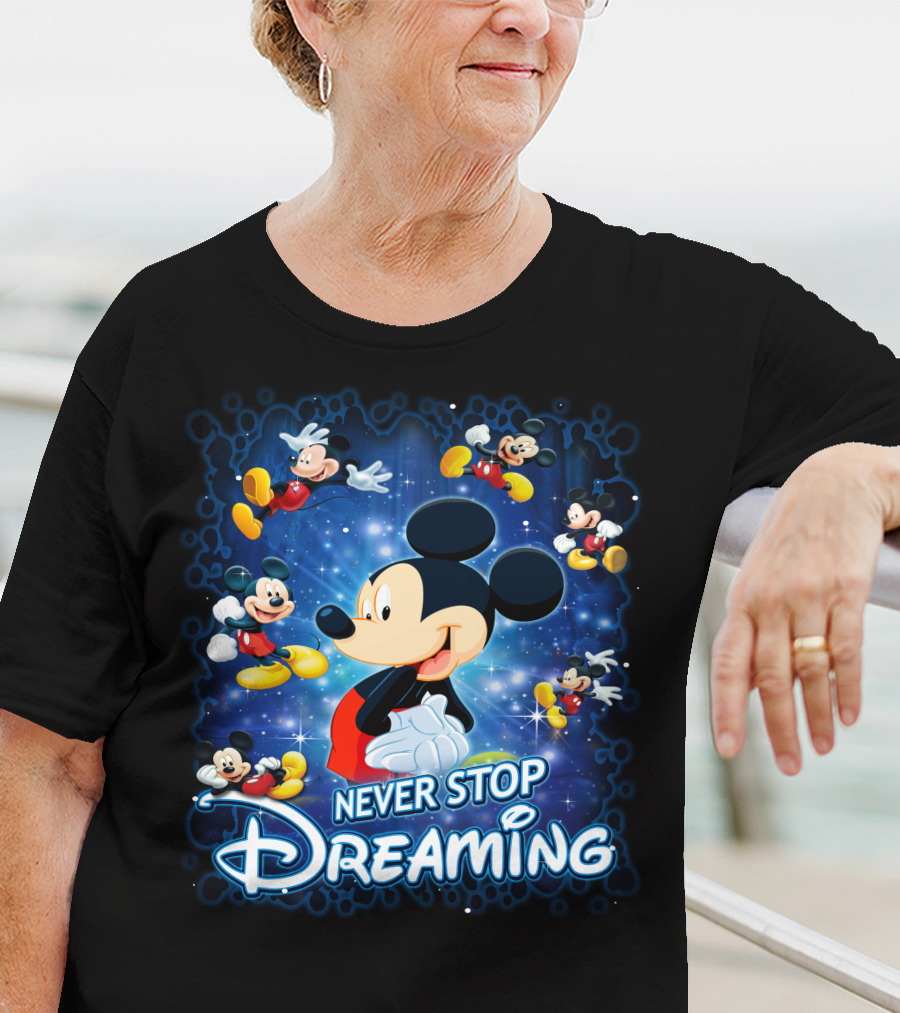Never Stop Dreaming Mickey Mouse Disney Blue Stars T-Shirt