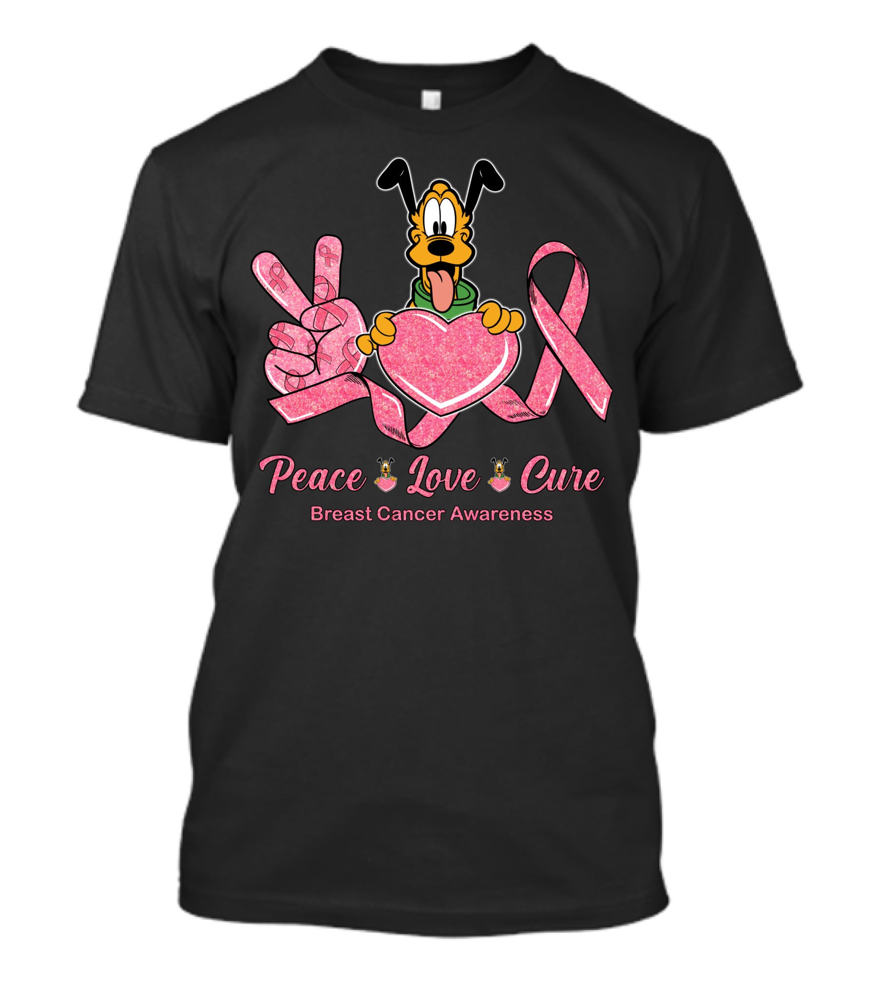 Peace Love Cure Breast Cancer Awareness Pluto T-Shirt