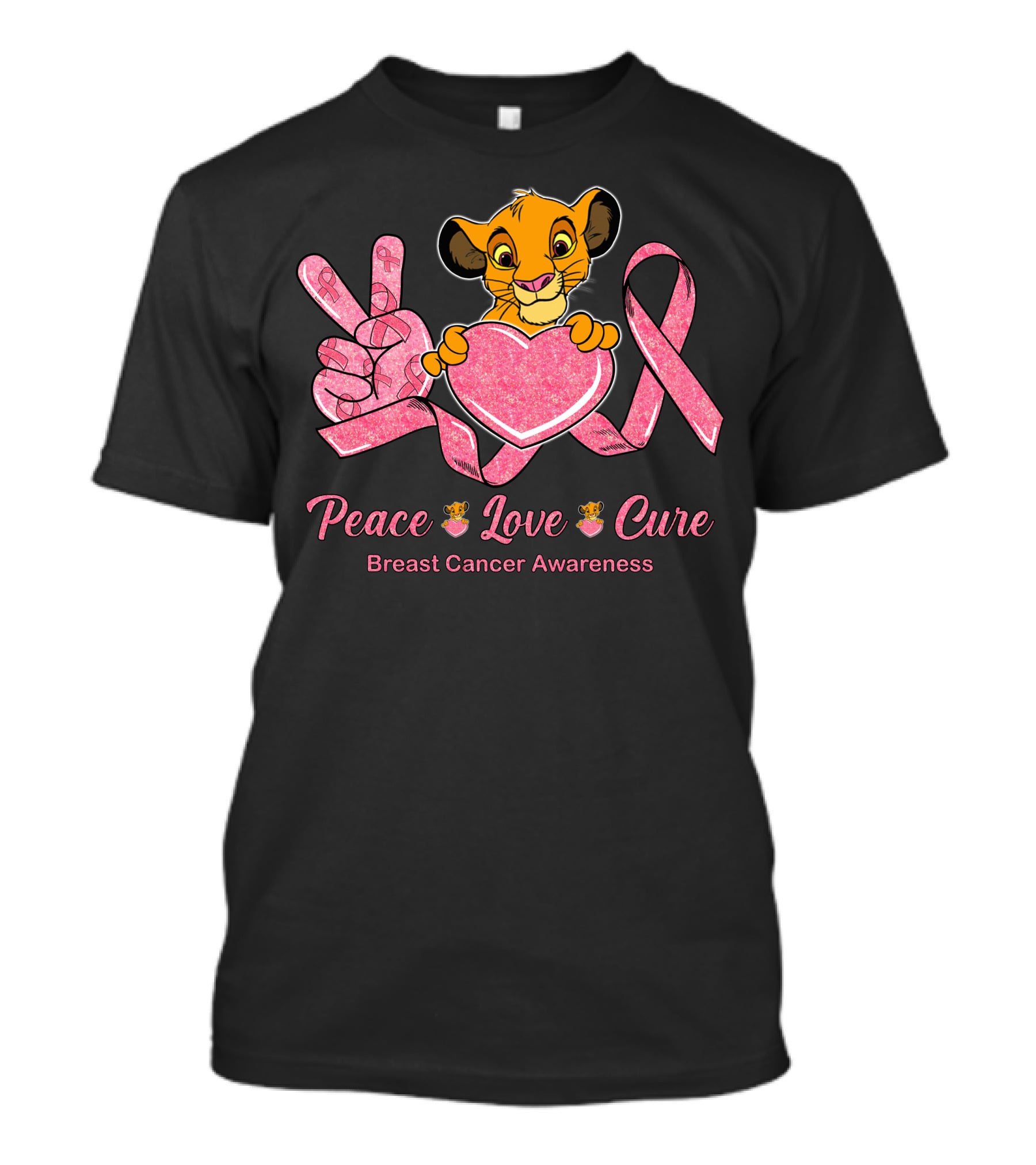 Peace Love Cure Simba Breast Cancer Awareness T-Shirt