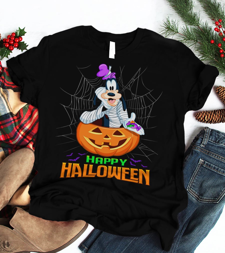 Goofy Happy Halloween Mummy Pumpkin And Candy T-Shirt