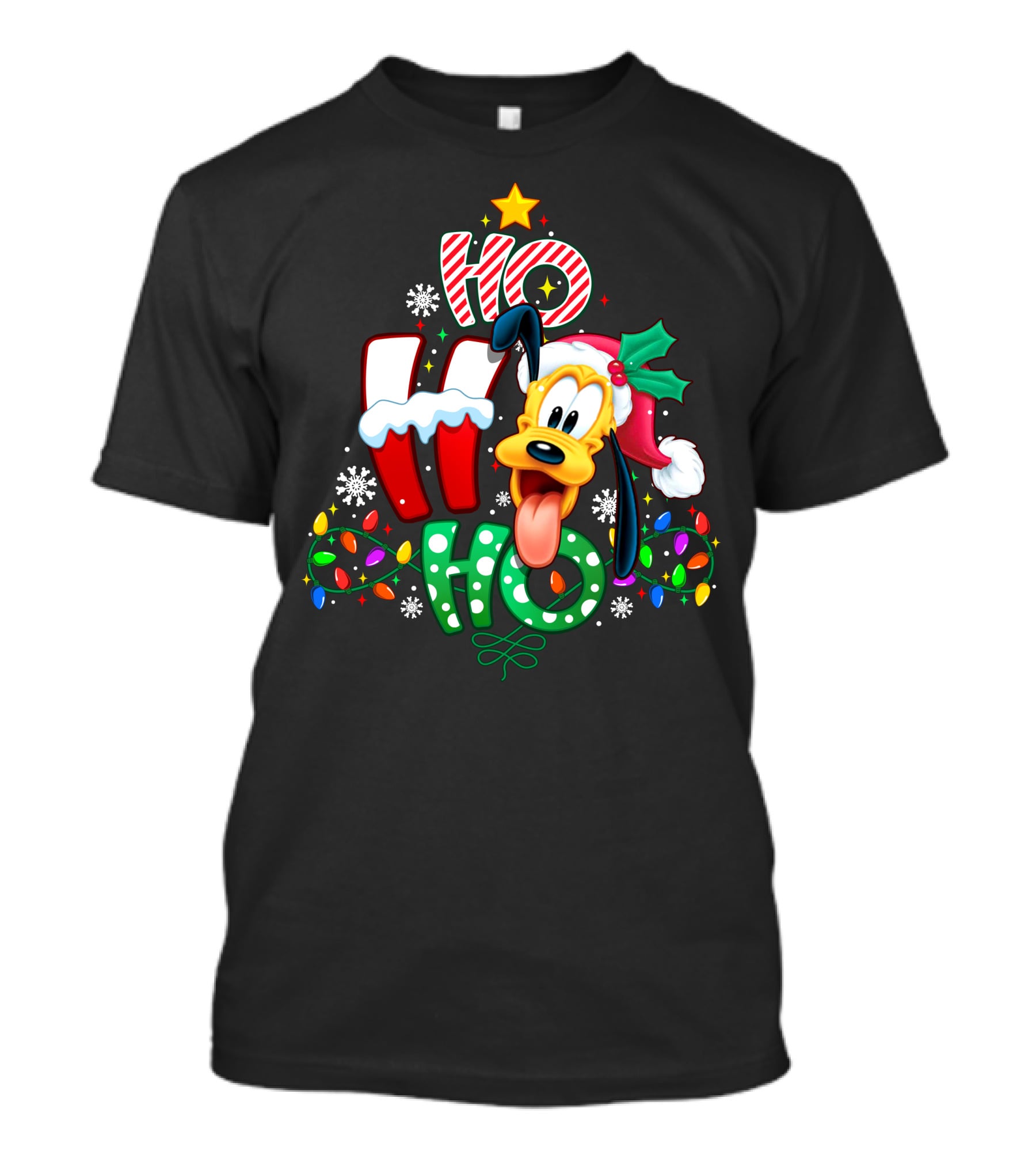 Ho Ho Ho Christmas Pluto Dog Lights Santa Hat T-Shirt