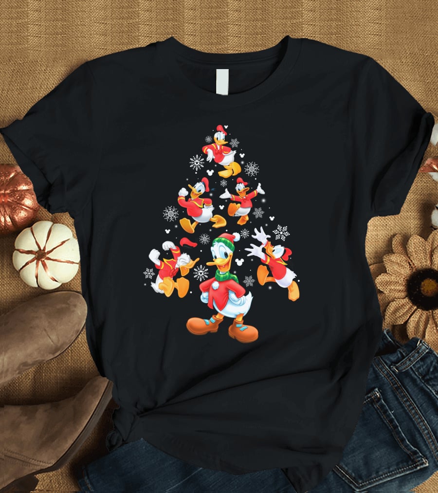 Donald Duck Christmas Tree Snowflakes Santa Hat T-Shirt