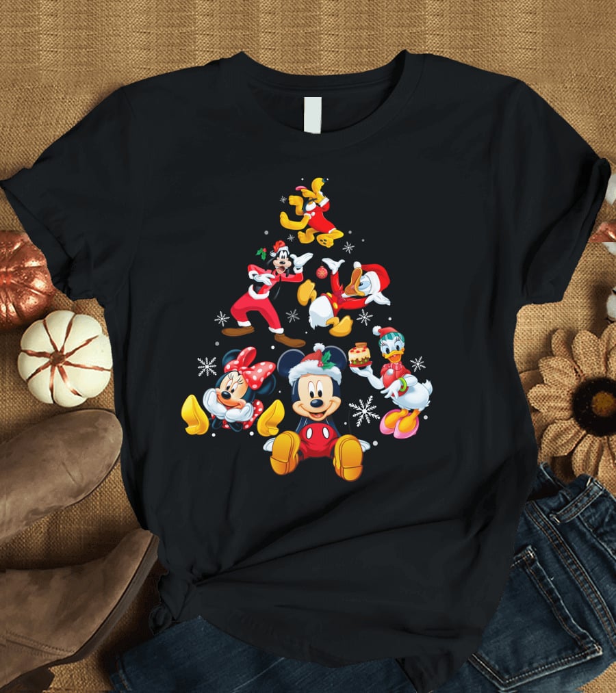 Mickey Minnie Donald Goofy Pluto Daisy Christmas Tree Noel T-Shirt