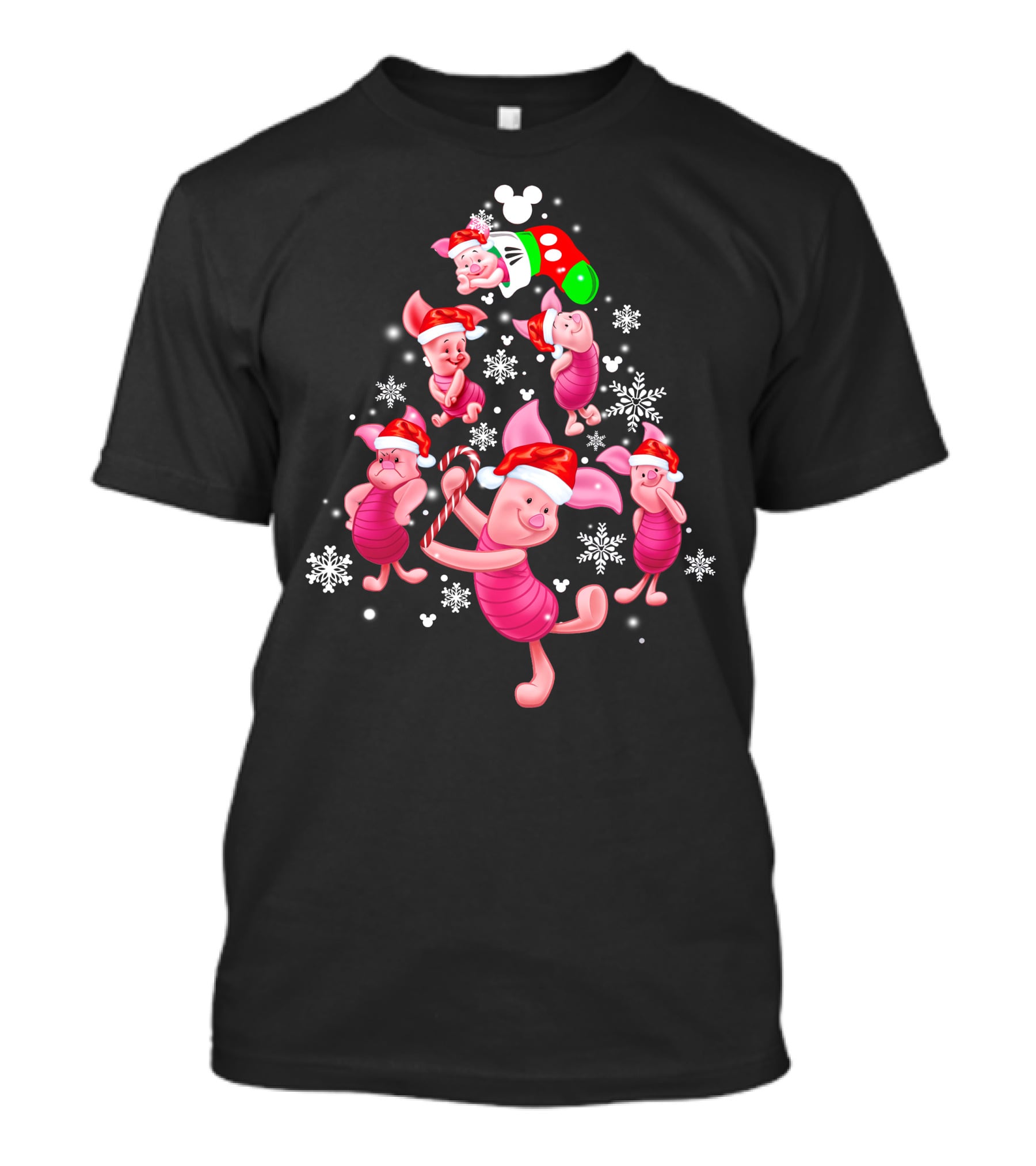 Piglet Christmas Santa Hat Candy Cane Snowflakes Disney Icons T-Shirt