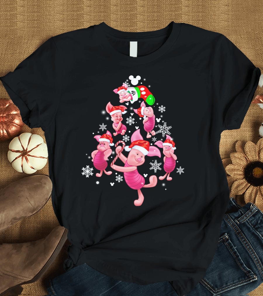 Piglet Christmas Santa Hat Candy Cane Snowflakes Disney Icons T-Shirt
