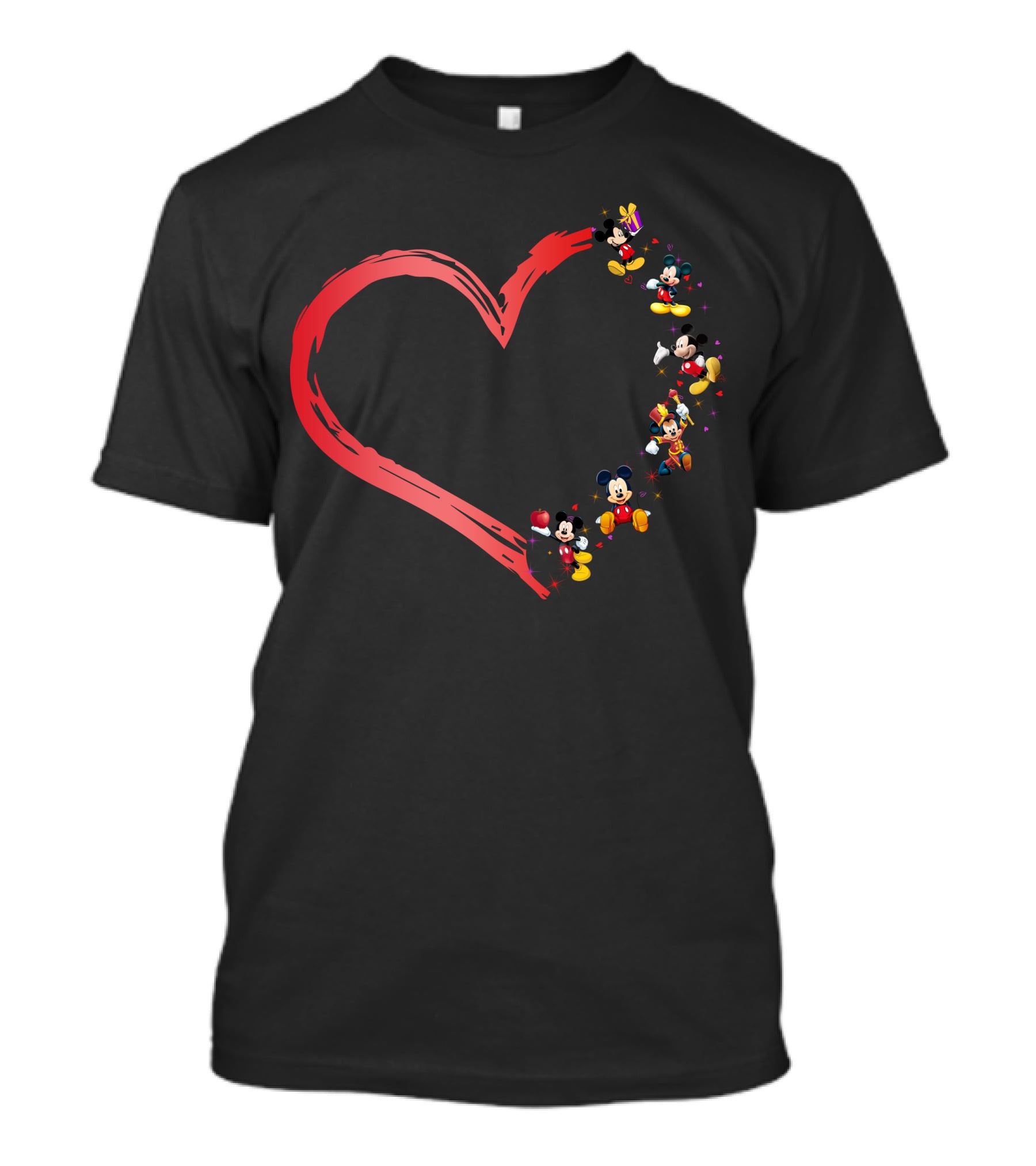 Mickey Mouse Heart Shaped Collage With Classic Characters T-Shirt