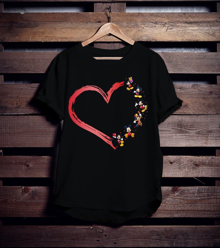Mickey Mouse Heart Shaped Collage With Classic Characters T-Shirt