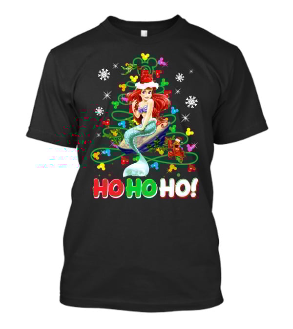 Ariel Ho Ho Ho Christmas Santa Hat Snowflakes T-Shirt