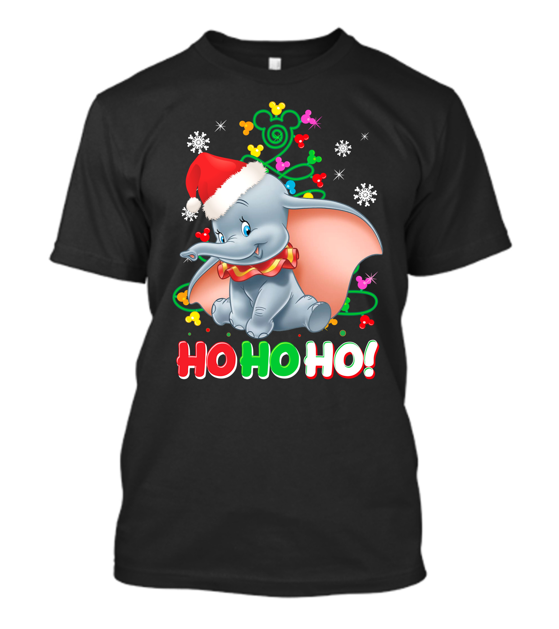 Dumbo Christmas Ho Ho Ho Santa Hat Mickey Mouse Ears Snowflakes T-Shirt