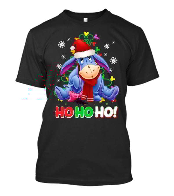 Eeyore Christmas Ho Ho Ho Santa Hat And Scarf Festive Theme T-Shirt