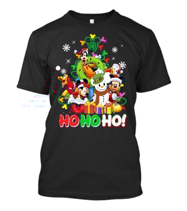 Mickey And Friends Holiday Cheer Ho Ho Ho Snowman And Gifts T-Shirt