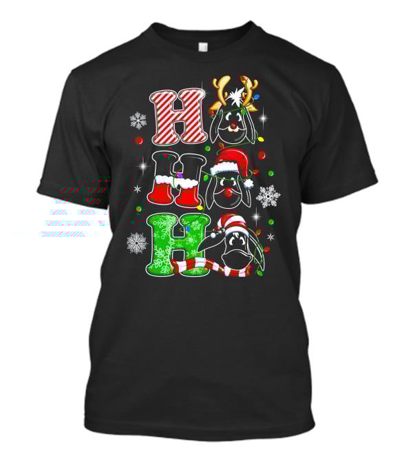 Eeyore Head Ho Ho Ho Christmas Reindeer Santa Hat Snowflakes T-Shirt