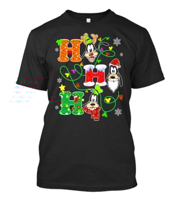 Goofy Christmas Holiday Hhh With Santa Hat And Snowflakes T-Shirt