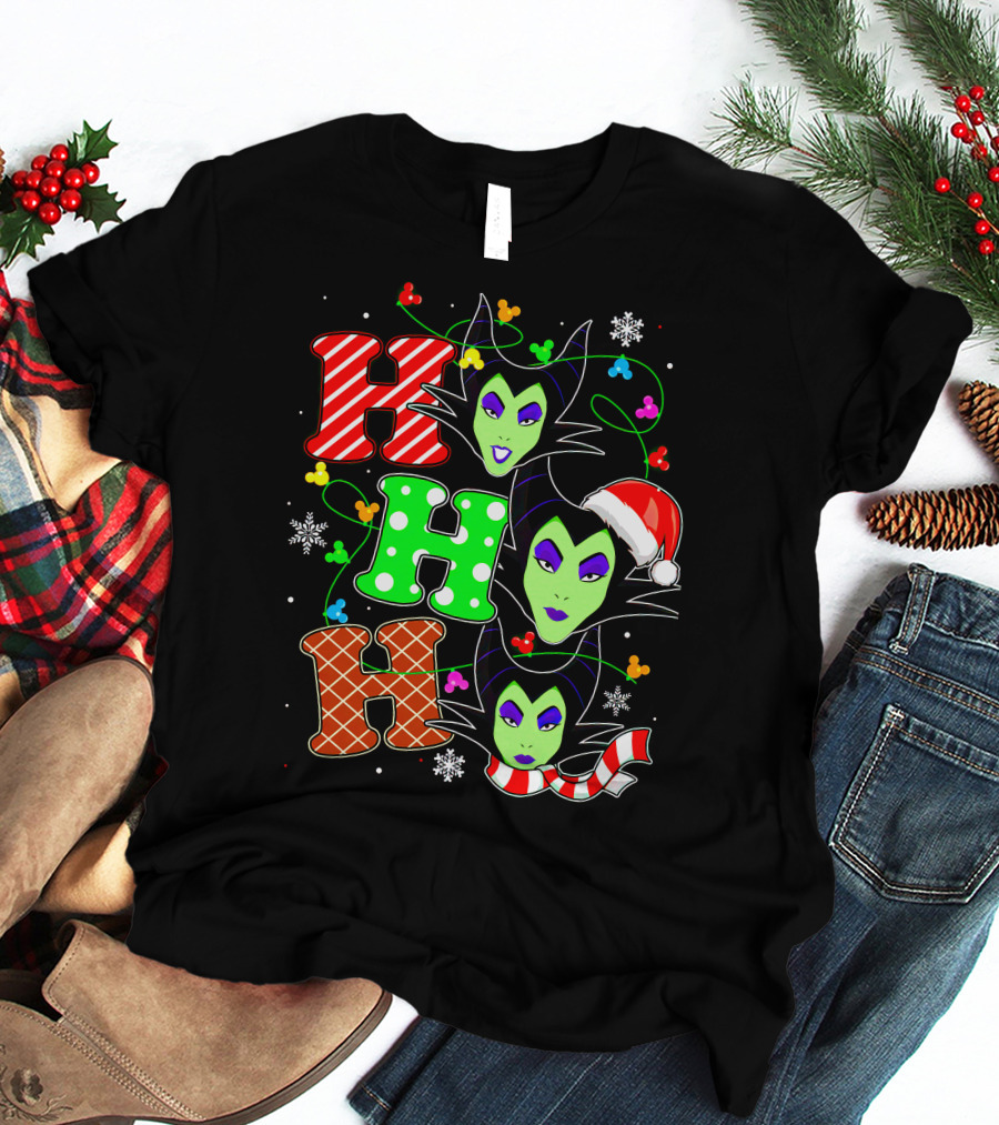 Maleficent Holiday Ho Ho Ho Christmas Disney Villain Santa Hat T-Shirt