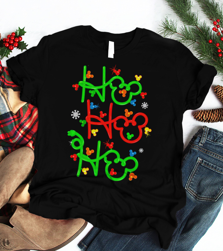 Ho Ho Ho Mickey Head Christmas Lights T-Shirt