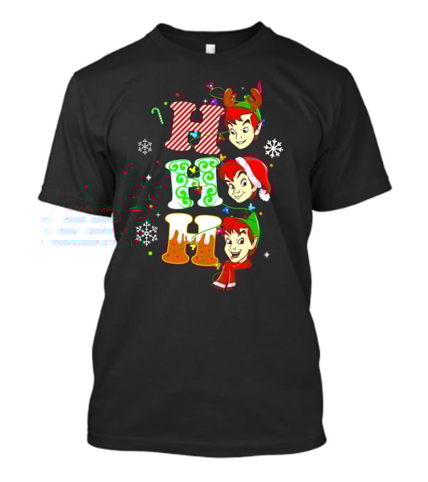 Peter Pan Holiday Cheer Ho Ho Ho Christmas Reindeer Santa Hat Scarf Snowflakes T-Shirt