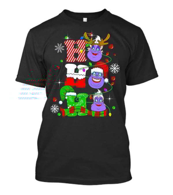 Ho Ho Ho Ursula Christmas Reindeer Santa Hats And Snowflakes T-Shirt