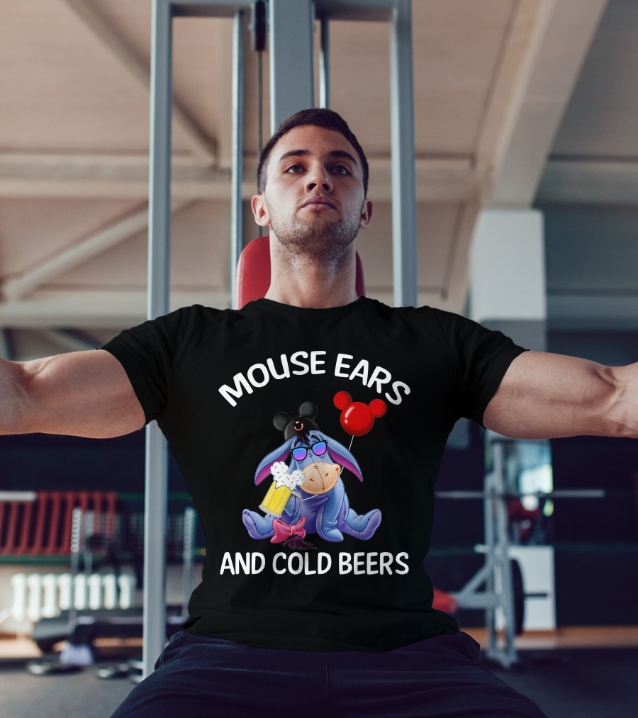 Mouse Ears And Cold Beers Eeyore With Mickey Hat And Balloon T-Shirt
