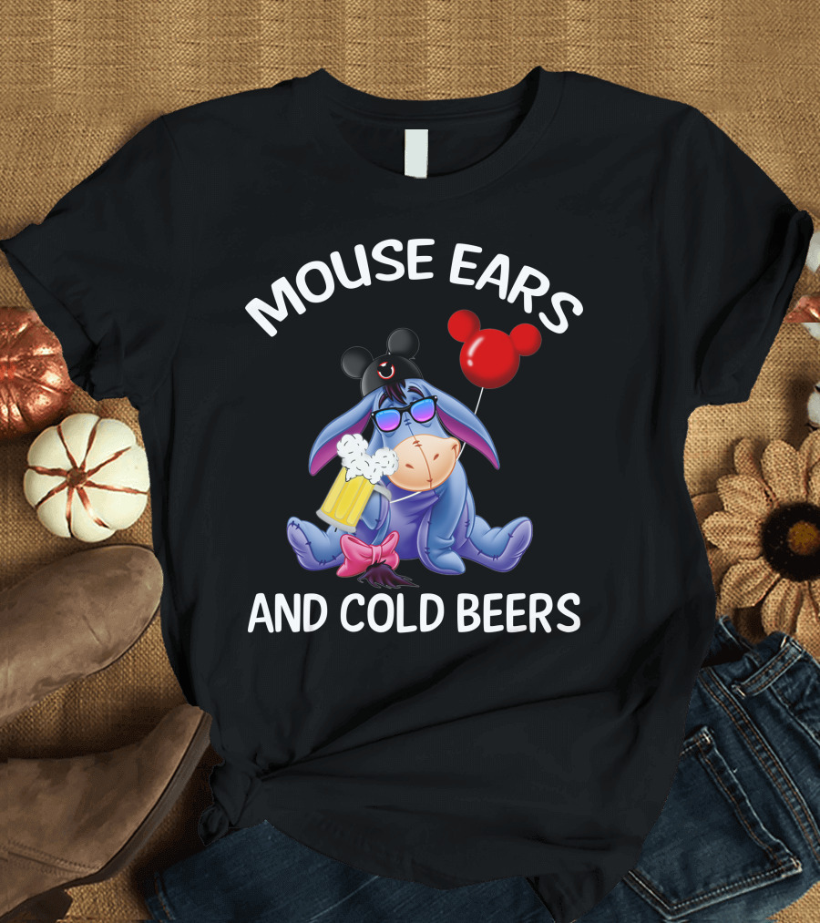 Mouse Ears And Cold Beers Eeyore With Mickey Hat And Balloon T-Shirt
