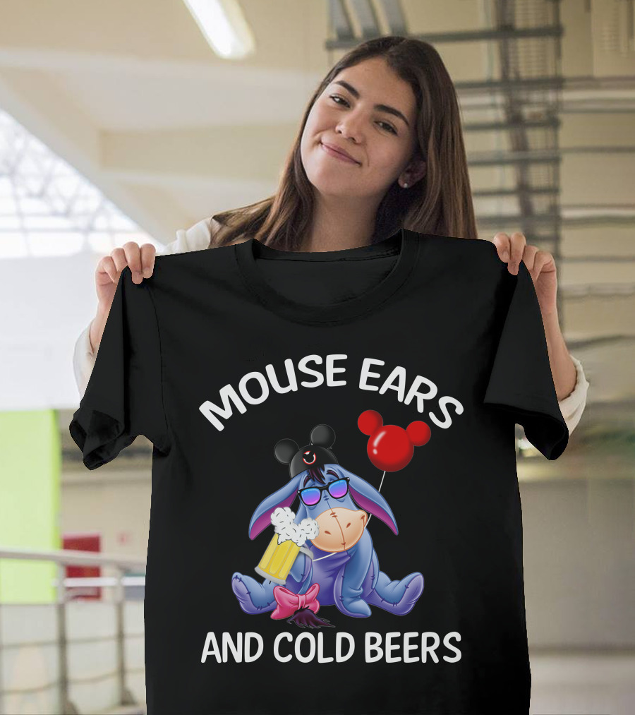 Mouse Ears And Cold Beers Eeyore With Mickey Hat And Balloon T-Shirt
