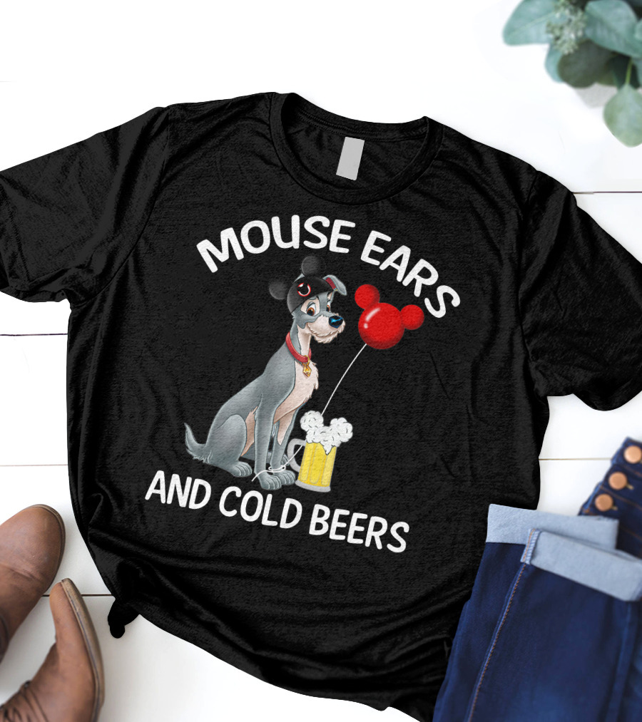 Mouse Ears And Cold Beers Dog With Balloon And Beer Mug T-Shirt