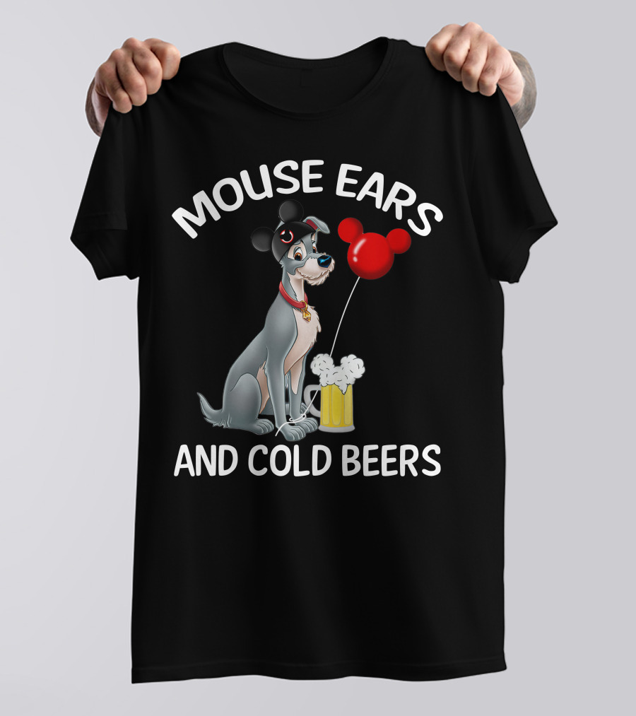 Mouse Ears And Cold Beers Dog With Balloon And Beer Mug T-Shirt