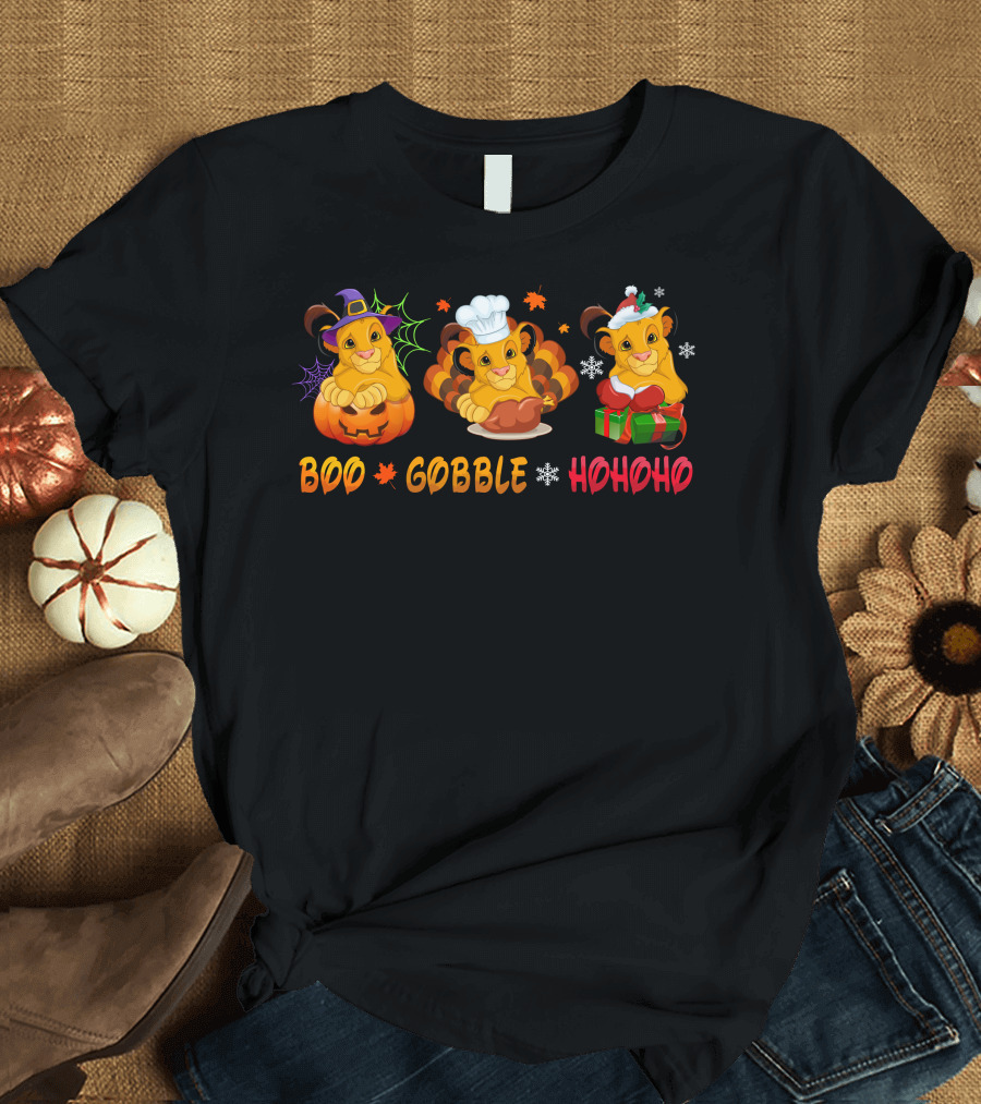 Boo Gobble Hohoho Lion Cub Holidays T-Shirt