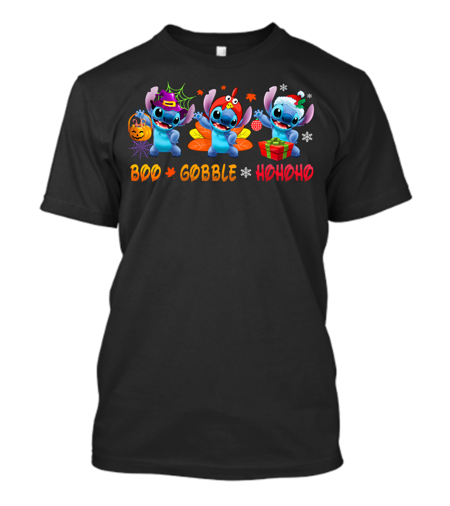 Stitch Boo Gobble Hohoho Halloween Thanksgiving Christmas T-Shirt
