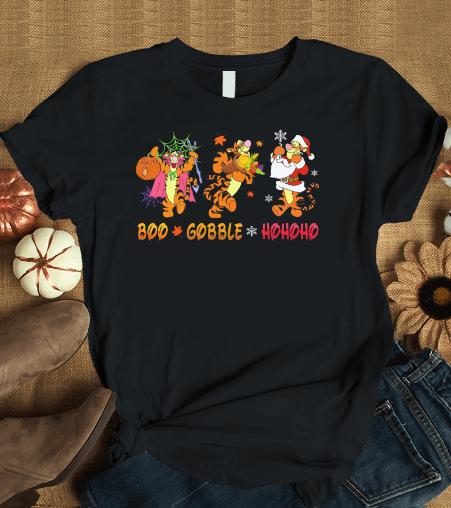 Boo Gobble Hohoho Tigger Halloween Thanksgiving Christmas T-Shirt