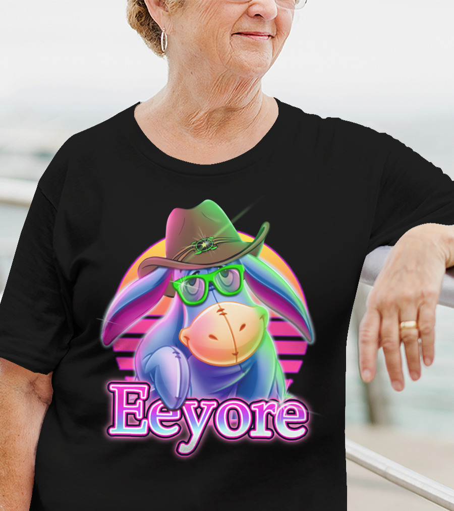 Eeyore Cowboy Hat Neon Retro Glasses Style T-Shirt