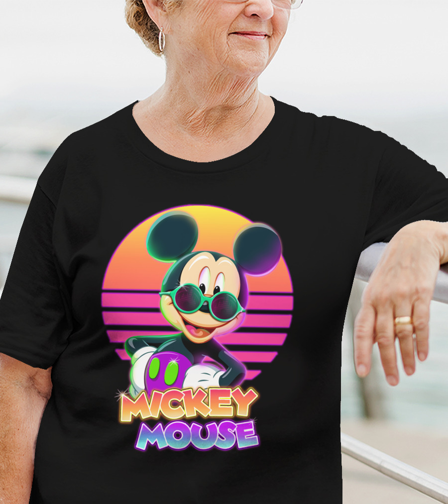 Mickey Mouse Retro Neon Style Sunglasses Sunset T-Shirt