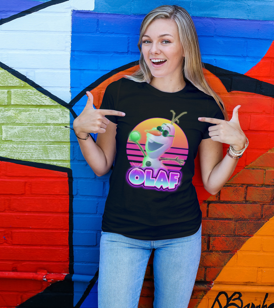 Olaf Retro Neon Sunset Glow With Sunglasses And Smile T-Shirt