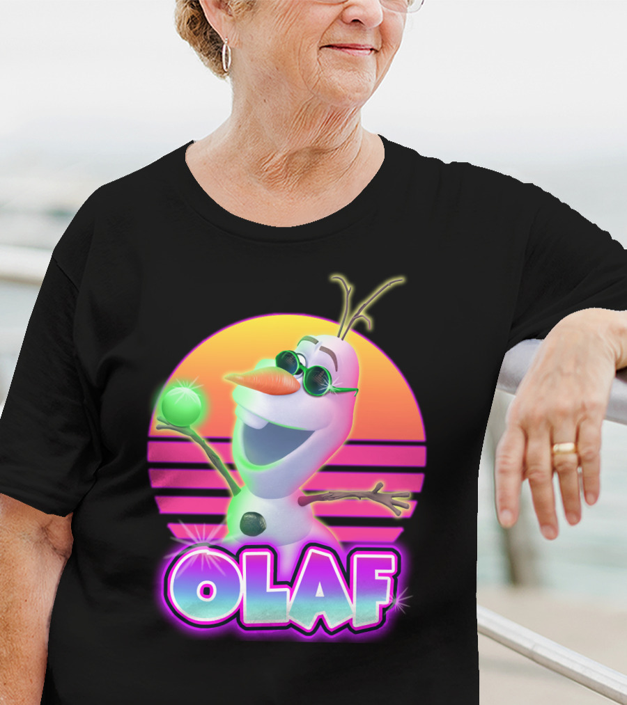 Olaf Retro Neon Sunset Glow With Sunglasses And Smile T-Shirt