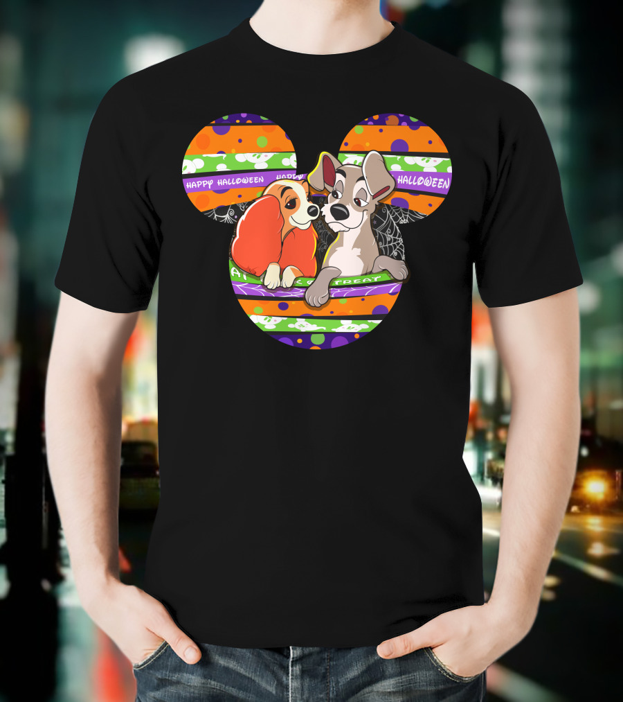 Halloween Lady And The Tramp Mickey Mouse Head T-Shirt