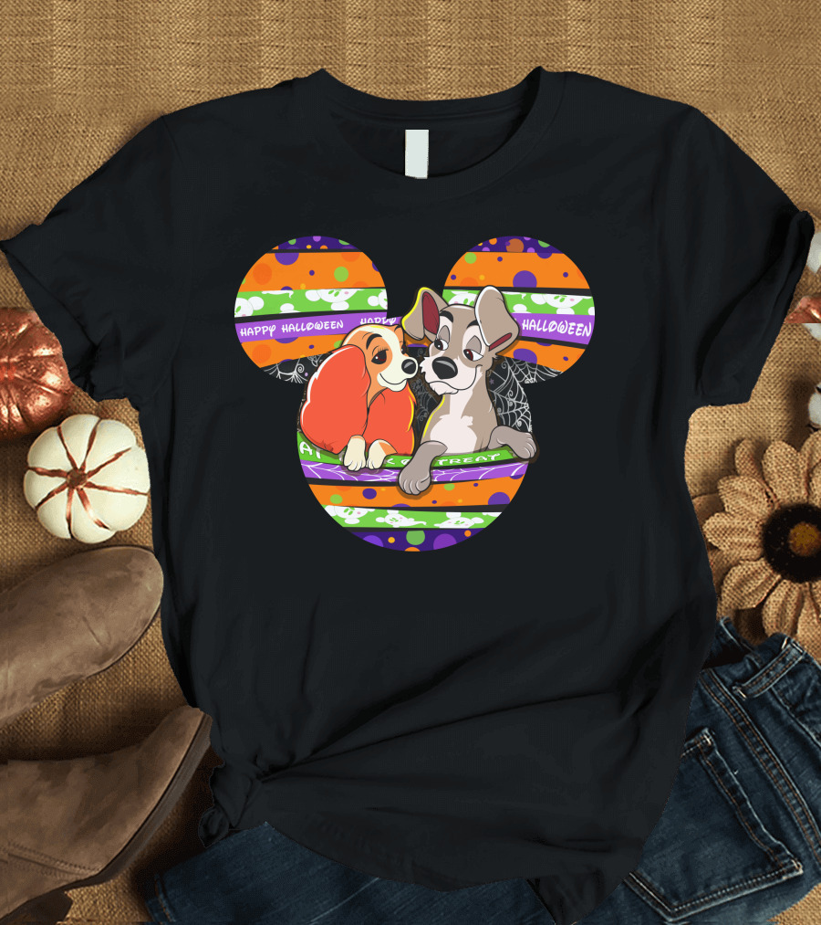 Halloween Lady And The Tramp Mickey Mouse Head T-Shirt