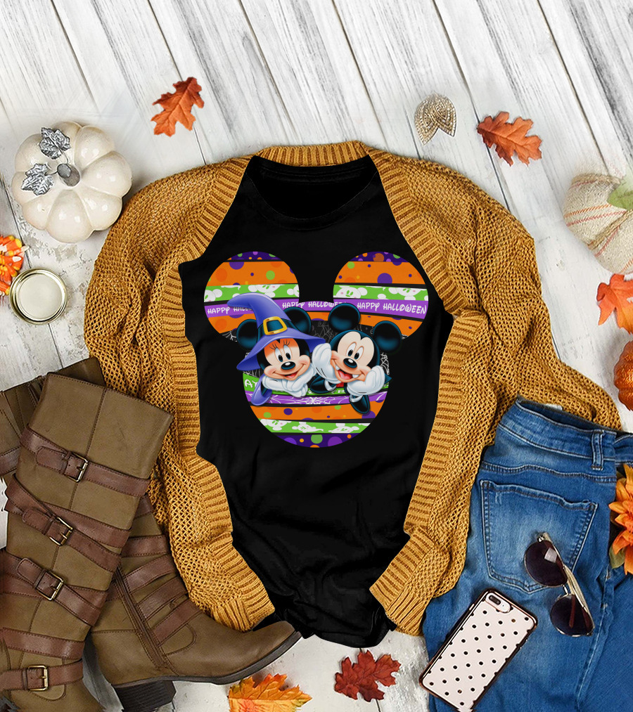 Mickey And Minnie Happy Halloween Halloween Pumpkin T-Shirt