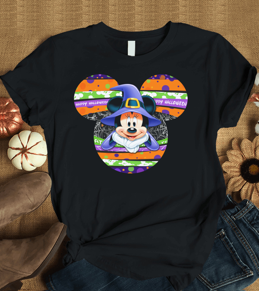 Minnie Mouse Happy Halloween Witch Hat Mickey Head T-Shirt