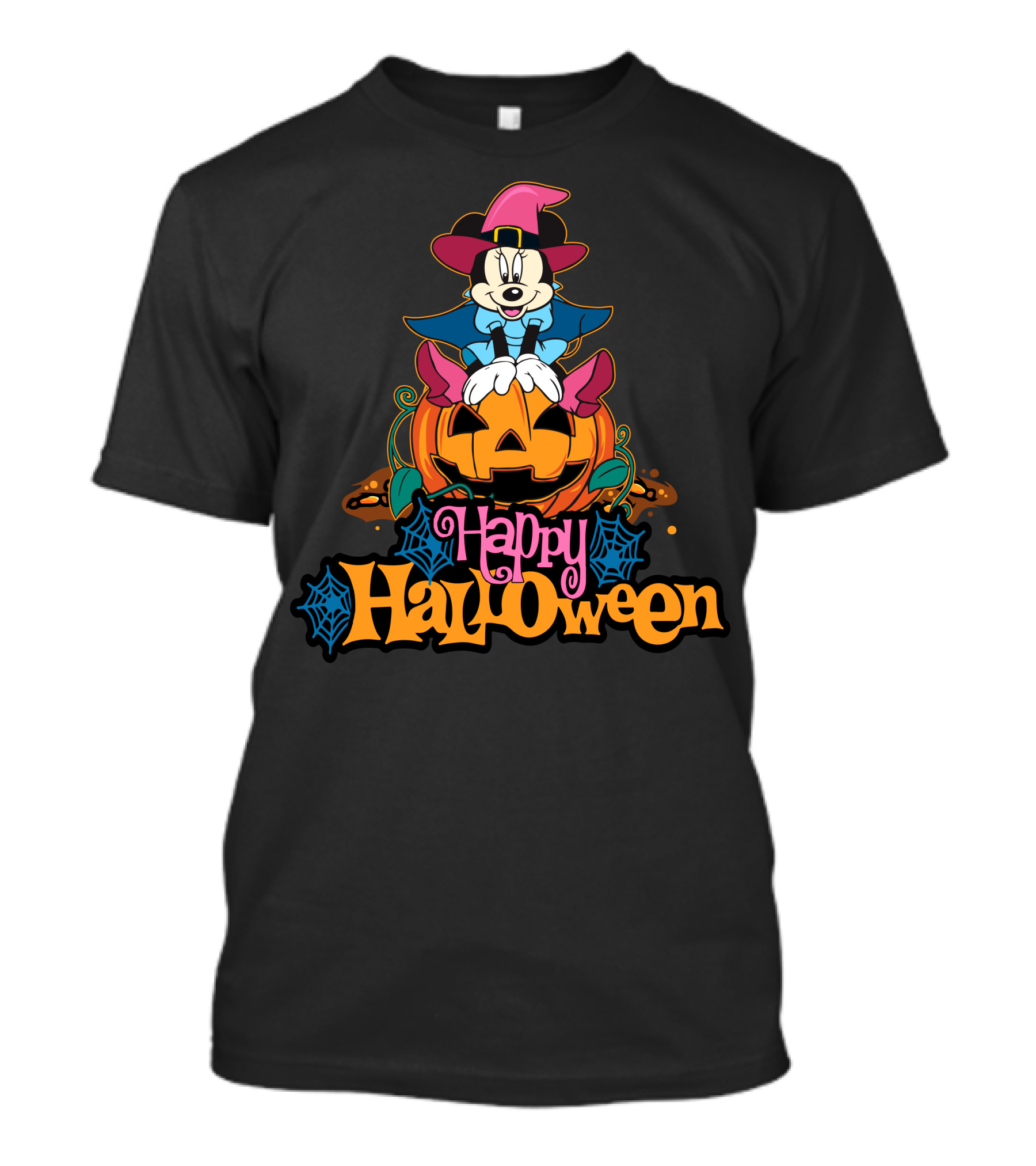 Happy Halloween 63 Mickey Mouse On Jack-O'-Lantern With Witch Hat And Spider Webs T-Shirt