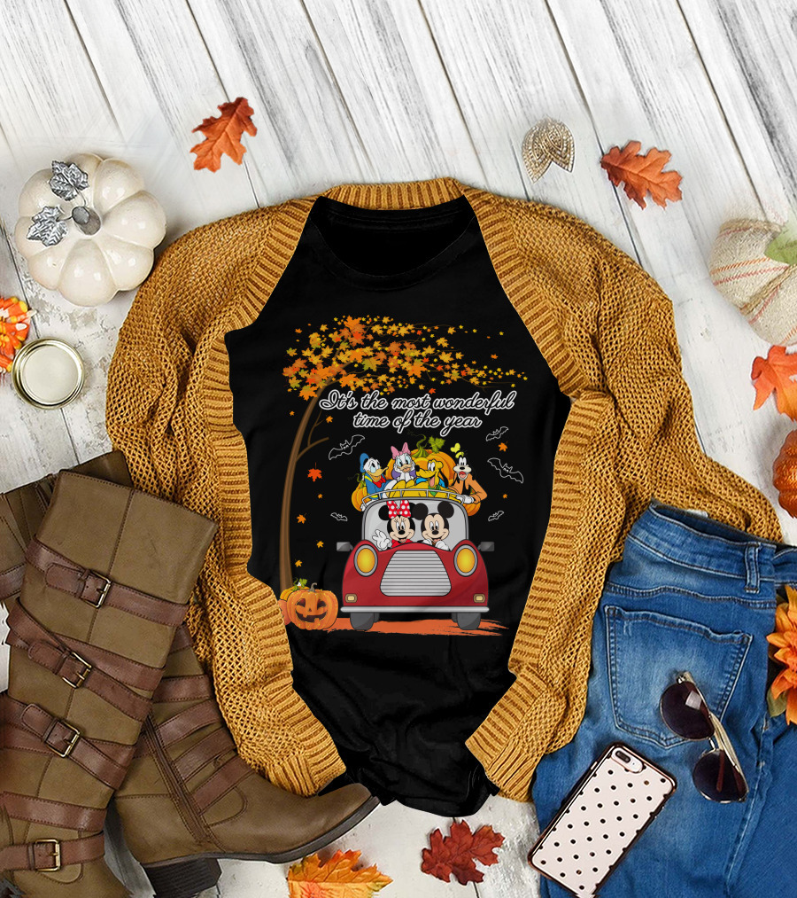 It's The Most Wonderful Time Of The Year Disney Halloween Mickey And Friends Driving With Pumpkins T-Shirt