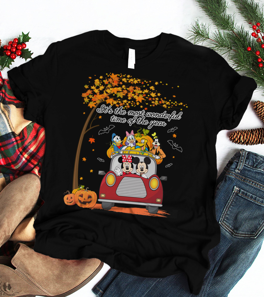 It's The Most Wonderful Time Of The Year Disney Halloween Mickey And Friends Driving With Pumpkins T-Shirt