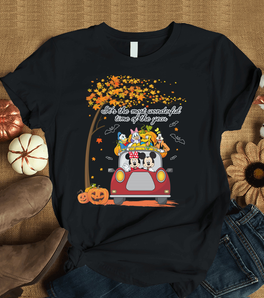 It's The Most Wonderful Time Of The Year Disney Halloween Mickey And Friends Driving With Pumpkins T-Shirt