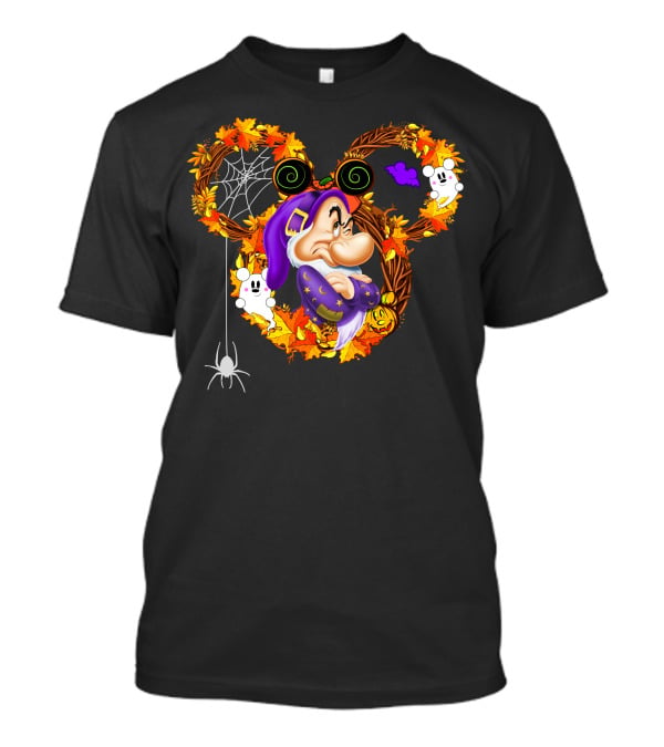 Grumpy Halloween Wreath With Ghosts And Spider Web In Autumn Colors T-Shirt