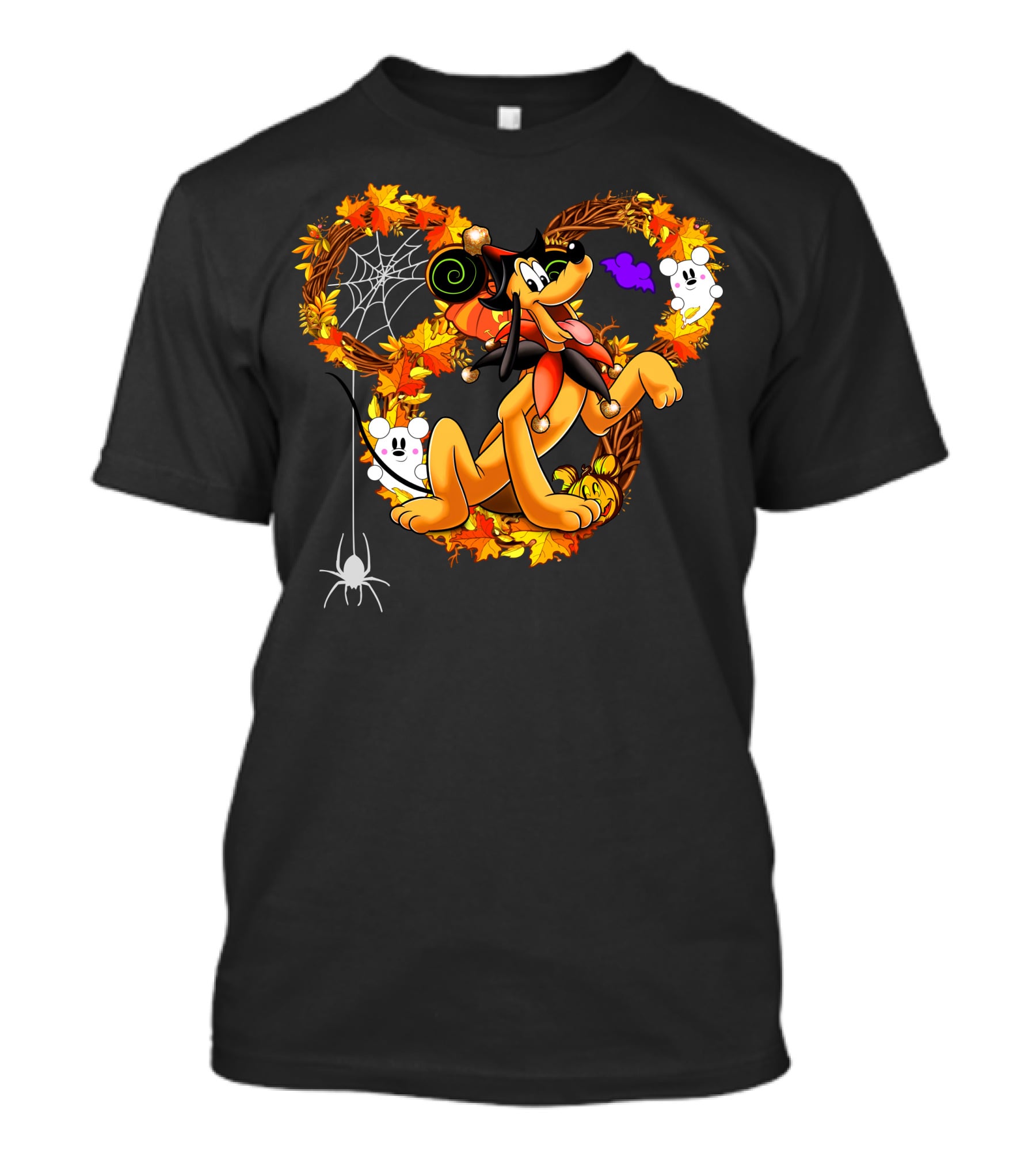 Pluto Halloween Autumn Wreath With Ghosts And Spiderweb T-Shirt