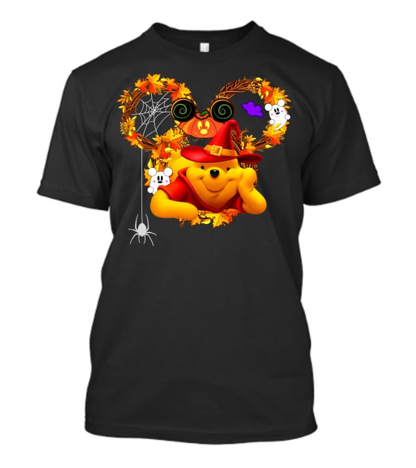 Pooh Halloween Witch Pumpkin Spider Ghosts Autumn Leaves T-Shirt