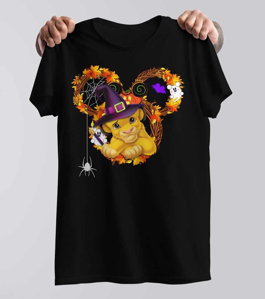 Simba Halloween Wreath With Witch Hat And Autumn Leaves T-Shirt