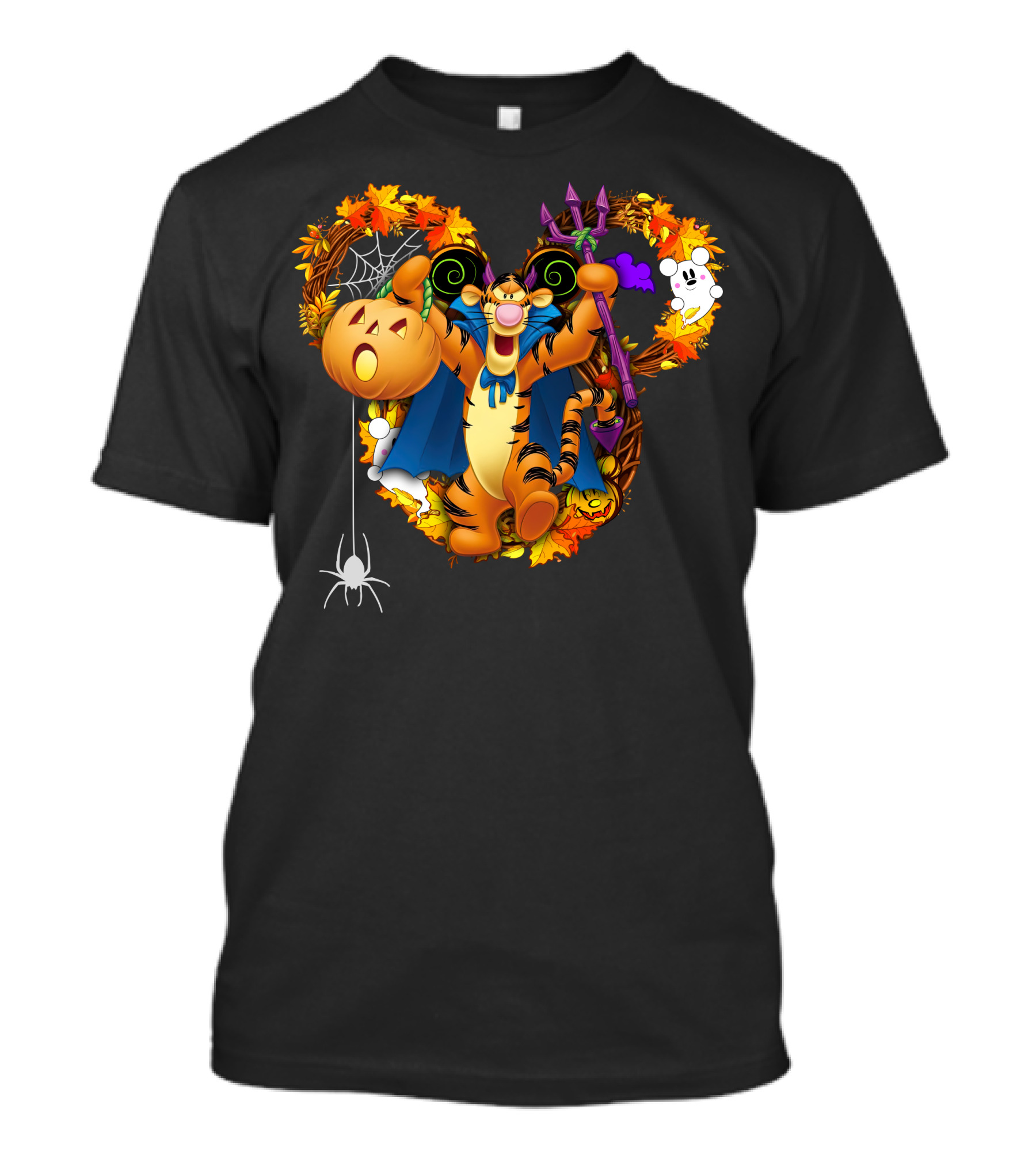 Tigger Halloween Wreath With Pumpkin And Spider Decorations T-Shirt