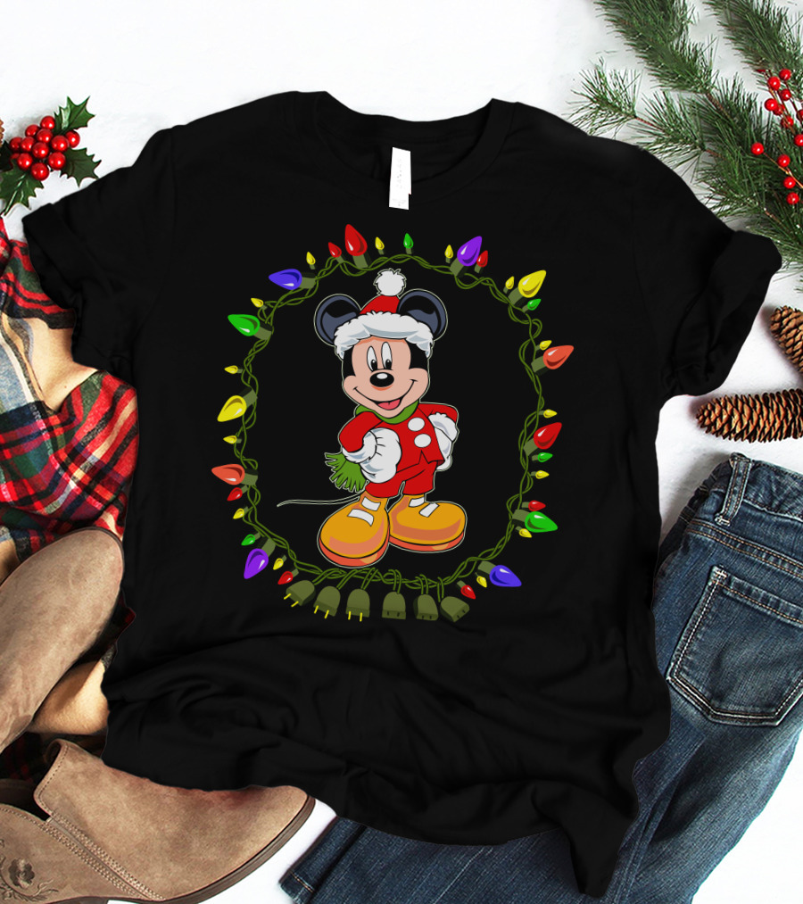 Merry Christmas 97 Mickey Mouse Lights And Santa Hat T-Shirt