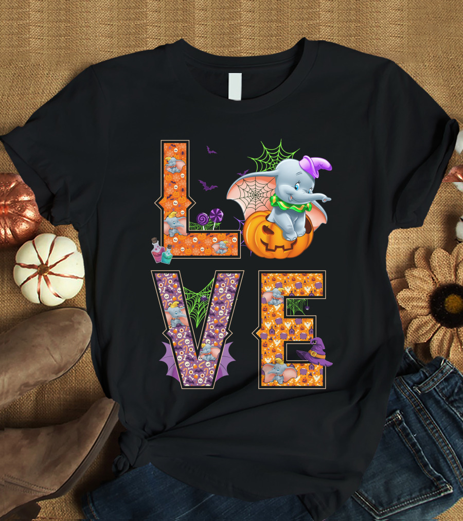 Love Dumbo Halloween Pumpkin Spiderweb Costume T-Shirt
