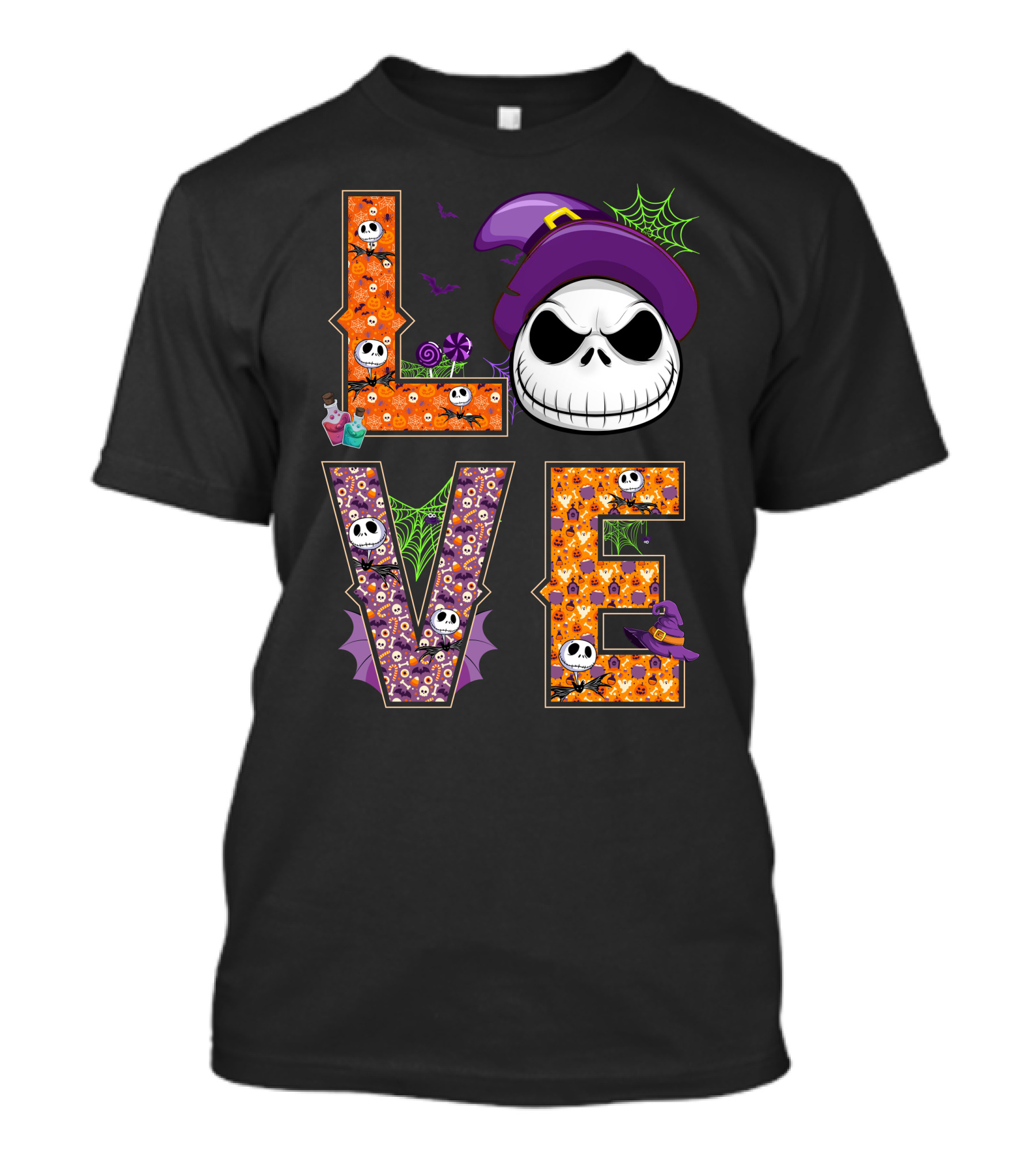 Jack Skellington Love Halloween Potion Hat Spider Webs T-Shirt