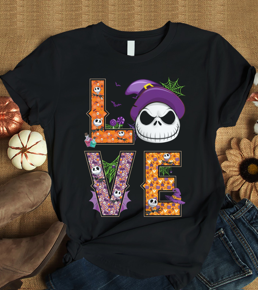 Jack Skellington Love Halloween Potion Hat Spider Webs T-Shirt